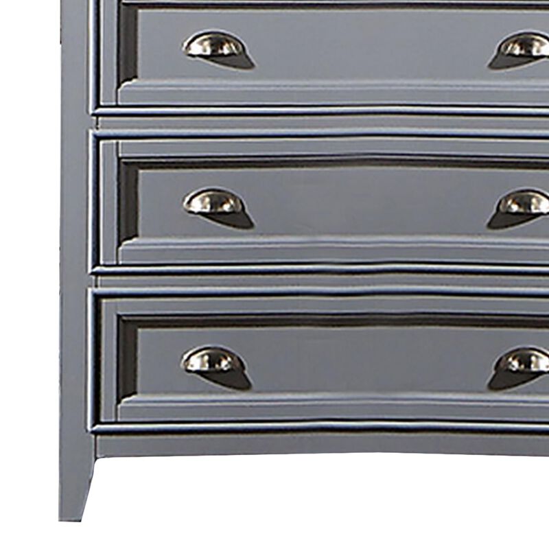 Benjara Lile 50 Inch Tall Dresser Chest, 6 Drawer, Crown Molding, Solid Wood, Gray
