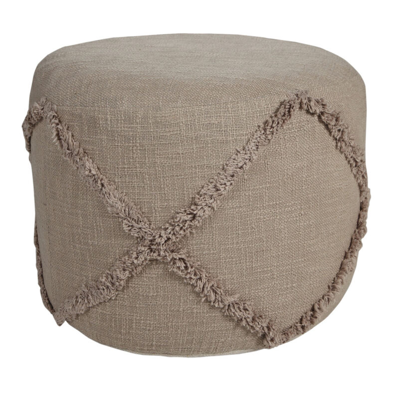 Cotton Cylinder Geometric Pouf Ottoman – Round Upholstered Footrest for Living Room