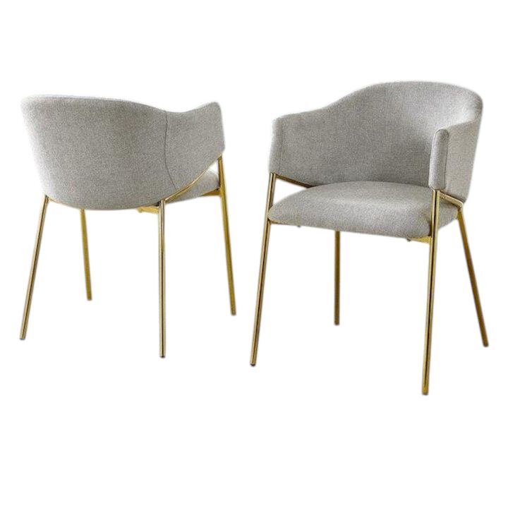 Gray Linen Upholstery Side Chairs With Gold Base, Set Of 2