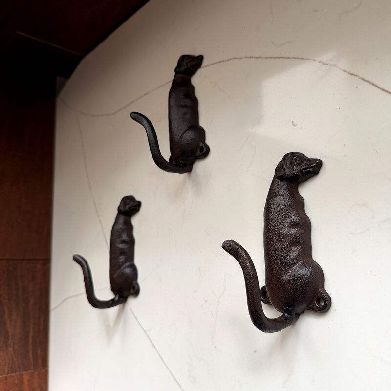 Set Of 3 Dog Wall Hooks Rustic Brown Cast Iron 45 In Decorative Hooks image number 5