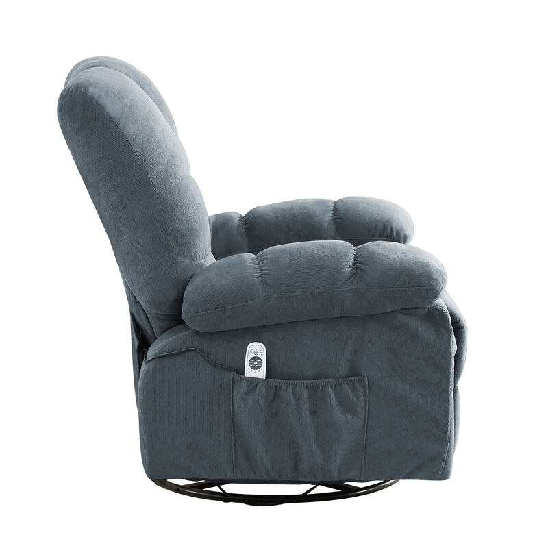 Fabric Swivel Manual Recliner with Massage and USB Port
