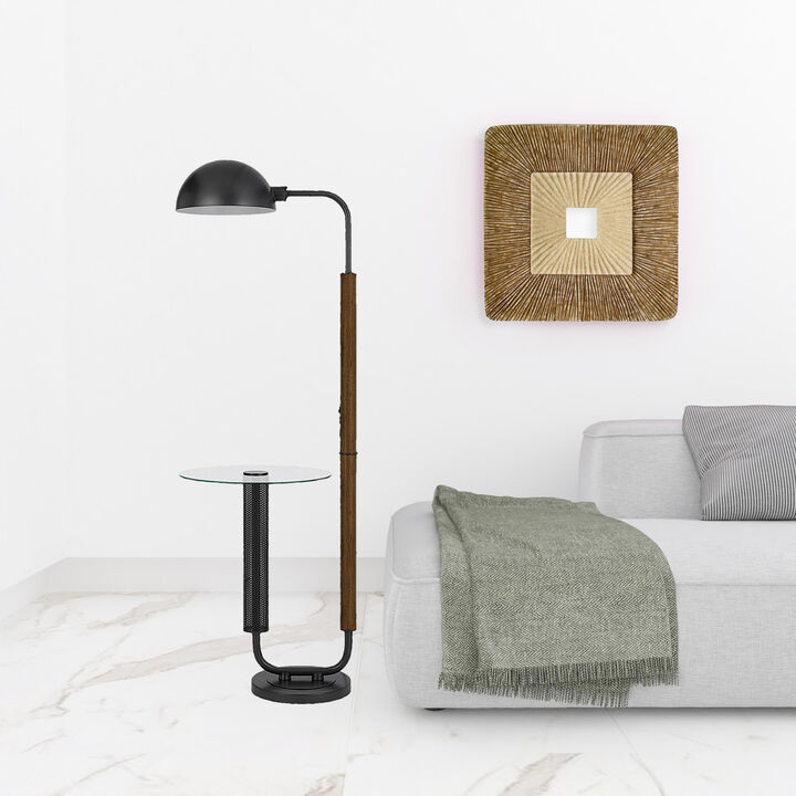 HomeRoots 63" Brown Tray Table Floor Lamp With Bronze Transparent Glass Dome Shade