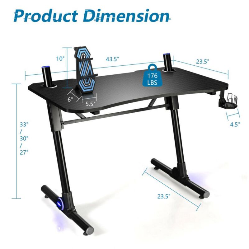Hivvago 43.5 Inch Height Adjustable Gaming Desk with Blue LED Lights