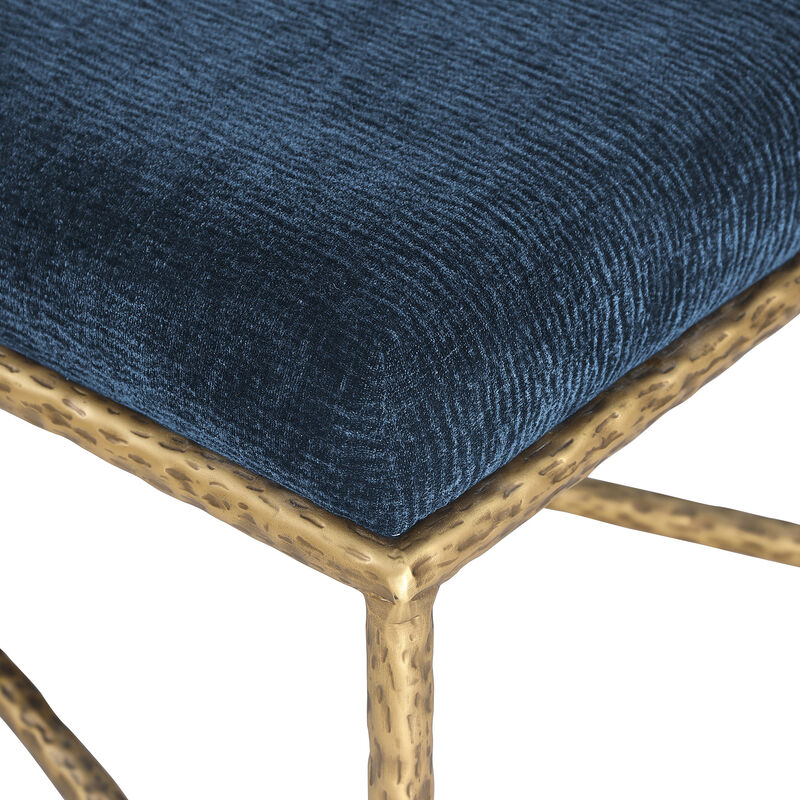 Meridian Furniture Valley Navy Chenille Fabric Bench