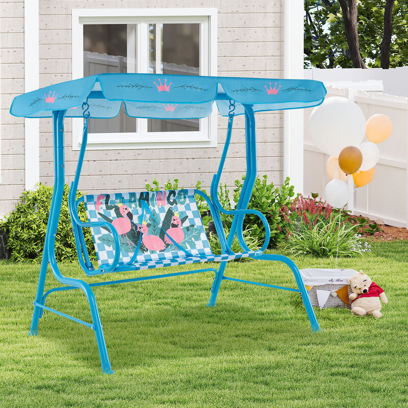 Metal Frame Kids Patio Swing with Dual Seat and Adjustable Canopy Top