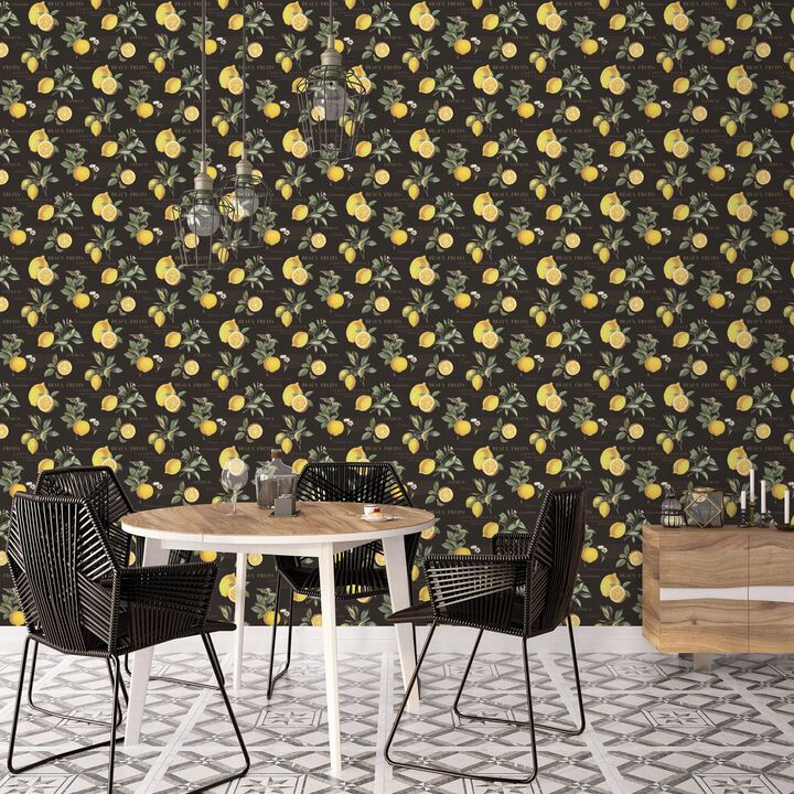 Just Kitchens Citron Botanical Black Wallpaper G45411
