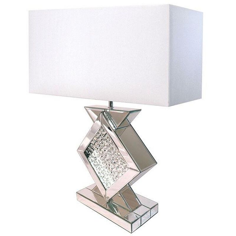27 Inch Table Lamp, Acrylic Crystals, Diamond Base, Champagne Silver Metal - Benzara image number 0