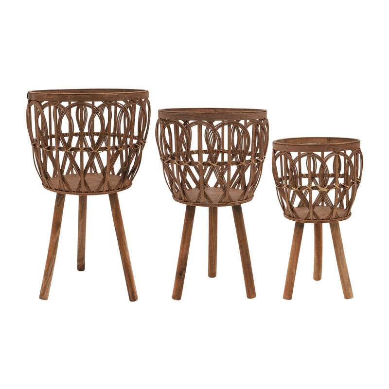 S/3 Bamboo Planters Brown