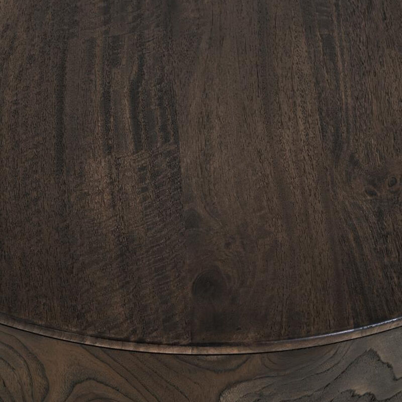 Eray Side End Table, Modern Drum Shape Black Mango, Teak Wood, 24 Inch