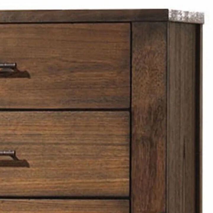 Tiva 48 Inch Tall 5 Drawer Dresser, Metal Handles, Distressed Oak Brown - Benzara