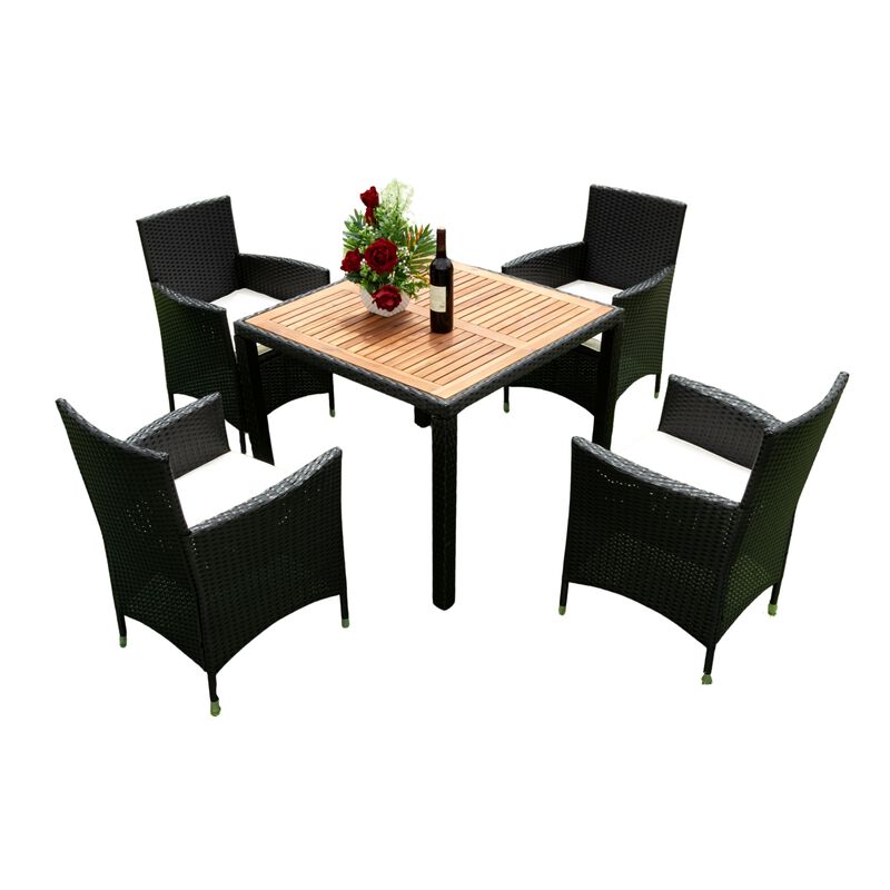 Whisen 5-Piece Wicker Patio Dining Set with Acacia Wood Top