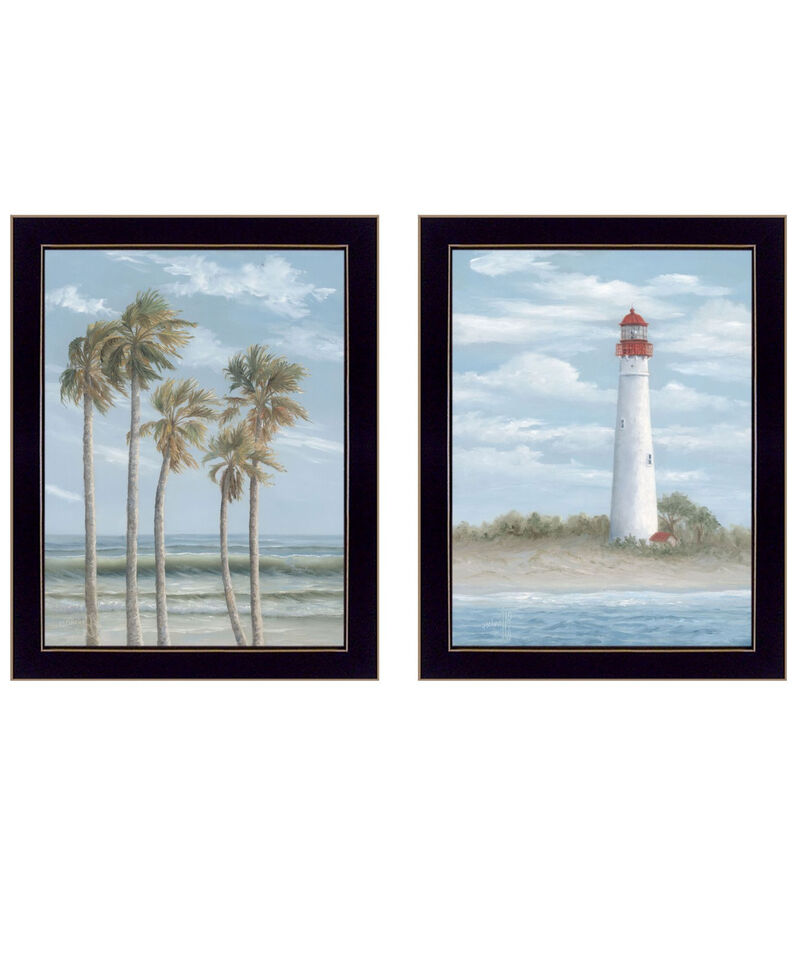 HomeRoots Set Of Two Cape May Lighthouse And Palm Trees Black Framed Wall Art image number 2