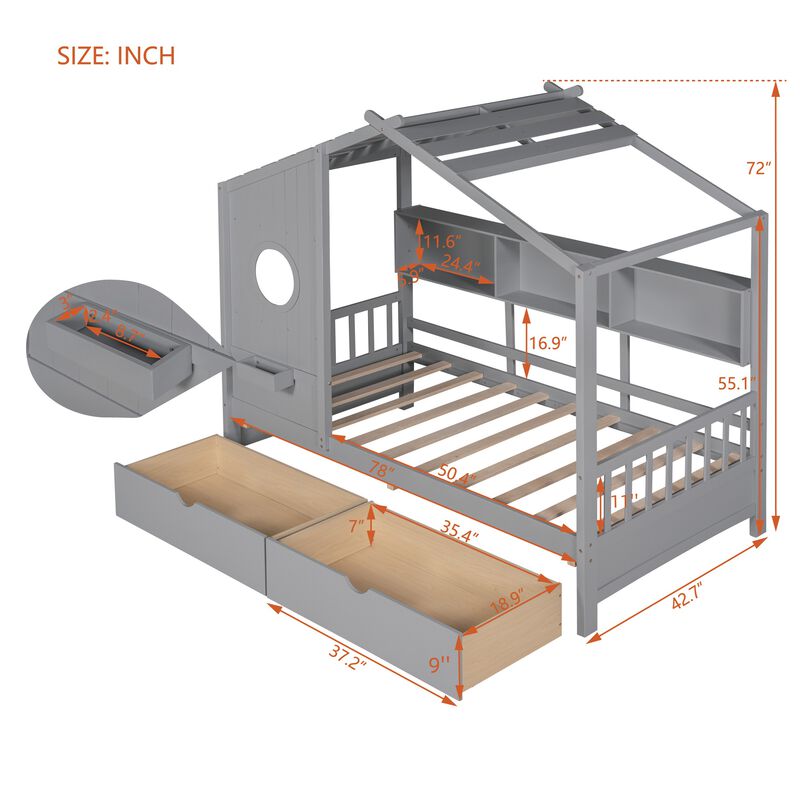 Fufdon Kids Twin Size House Bed image number 6