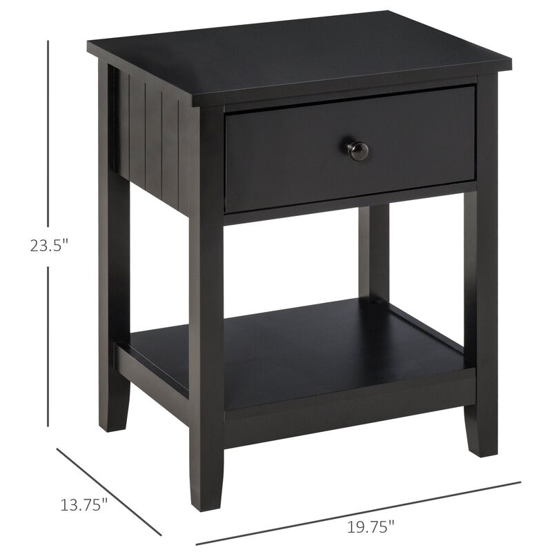 Black Nightstand: Compact Bedside Table with Drawer and Shelf
