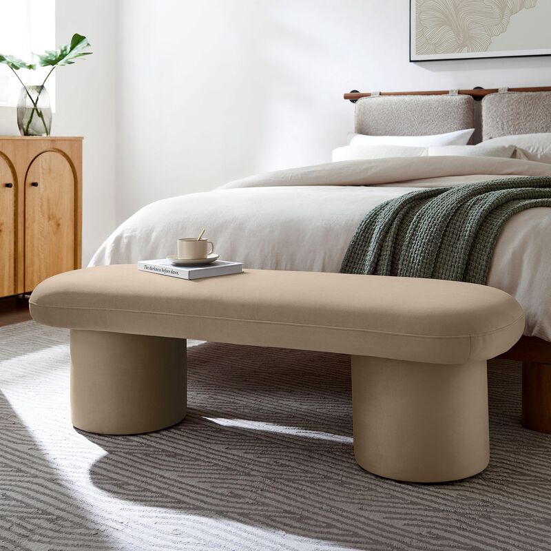 Modway Orla Performance Velvet Upholstered Bench in Taupe image number 1