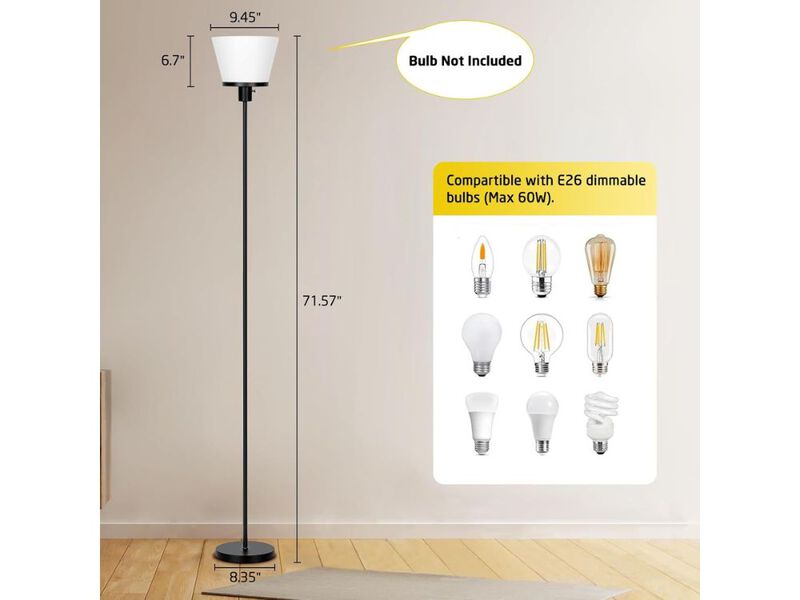 71 Inch Floor Lamp Black Adjustable Arc Reading Light with Glass Shade for Room image number 2