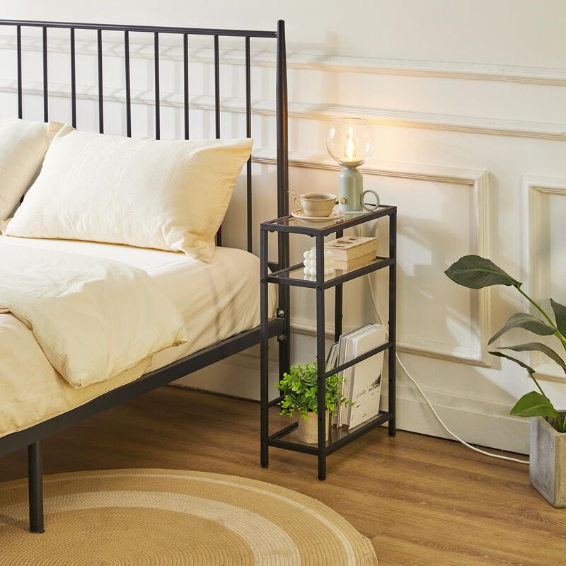 IBUYKE Narrow Side Table with Storage Shelf, 3 Tier Slim End Table,Modern Sofa Table, Small Nightstand, Telephone Table for Smal