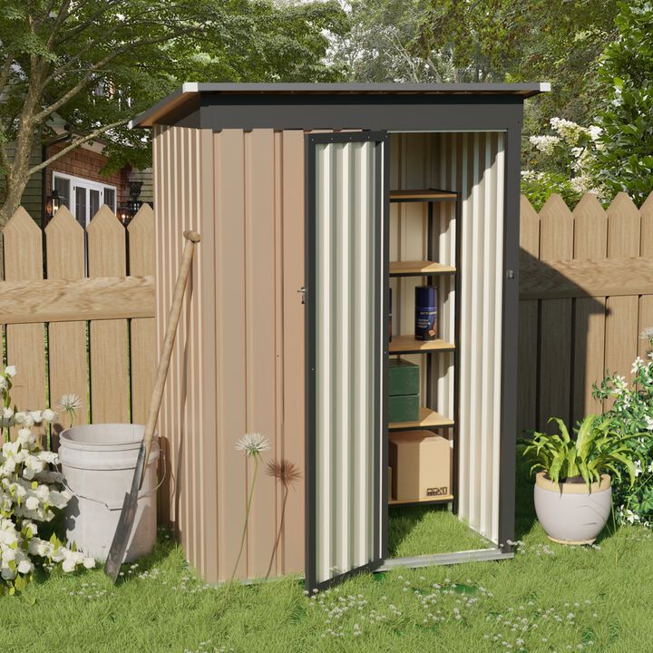 WOW PIONEER Spacious 4.27FT x 2.42FT Pent Roof Metal Garden Shed with Hinge Door for Outdoor Tool, Equipment, Bicycle and Furniture Storage