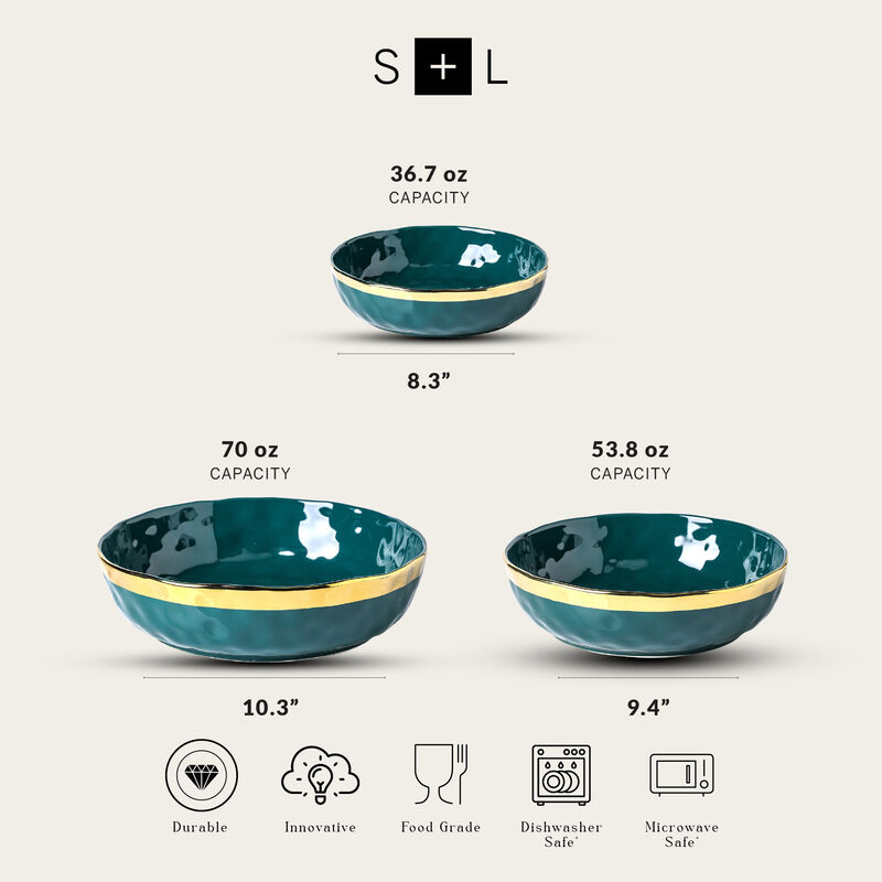 Stone Lain Florian Porcelain Serving Shallow Bowl Set 3 Piece