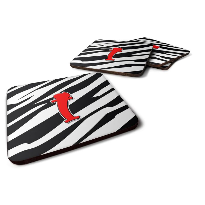 Caroline's Treasures CJ1024-IFC Monogram-Zebra Red Foam Coasters (Set of 4), Initial Letter I, 3.5 H x 3.5 W, Multicolor