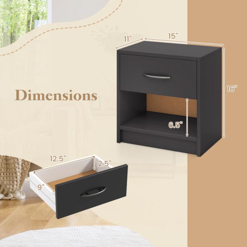Hivvago Bedside Table Nightstand with Drawer and Open Storage Shelf