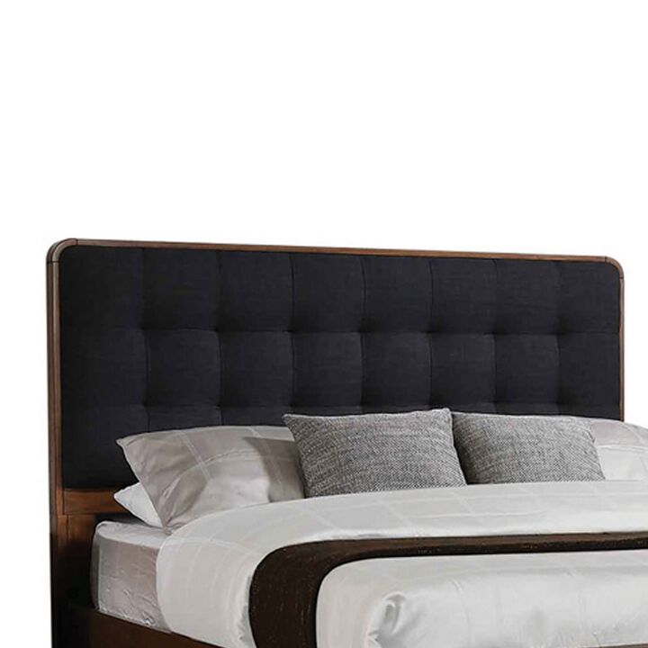 Platform Style Square Tufting Queen Bed with Rounded Corners,Brown and Gray-Benzara