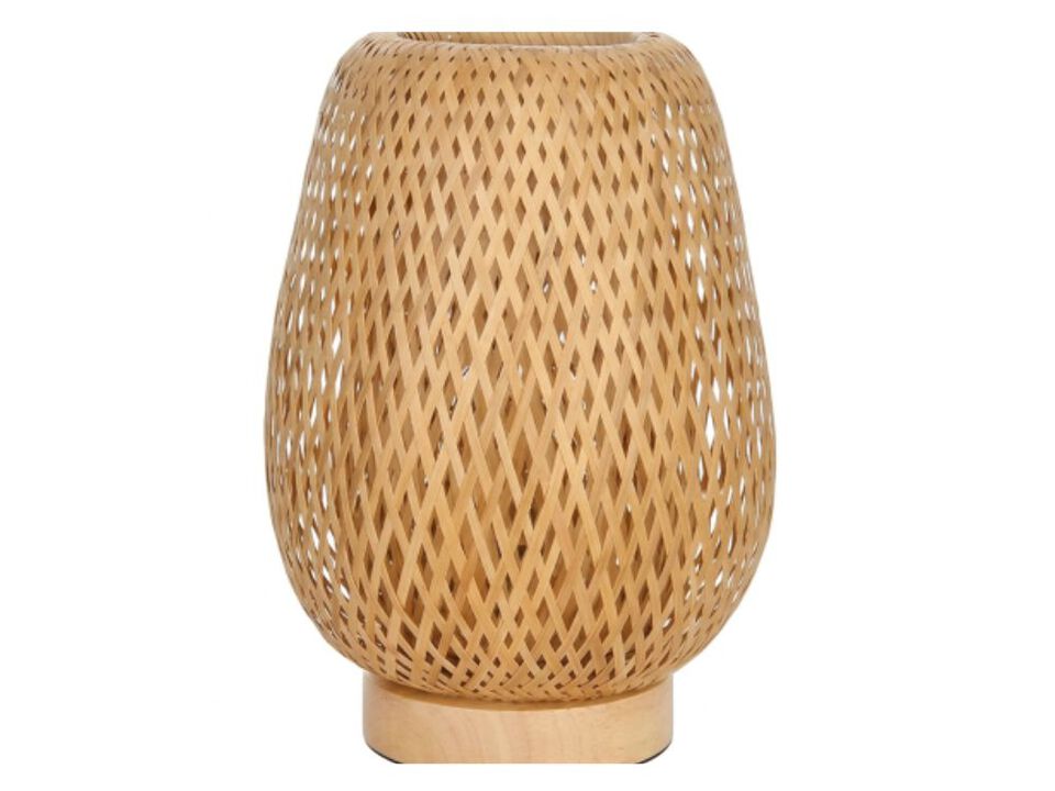 Boho Rattan Table Lamp Stepless Dimmable Wicker Wooden Bedside Lamp