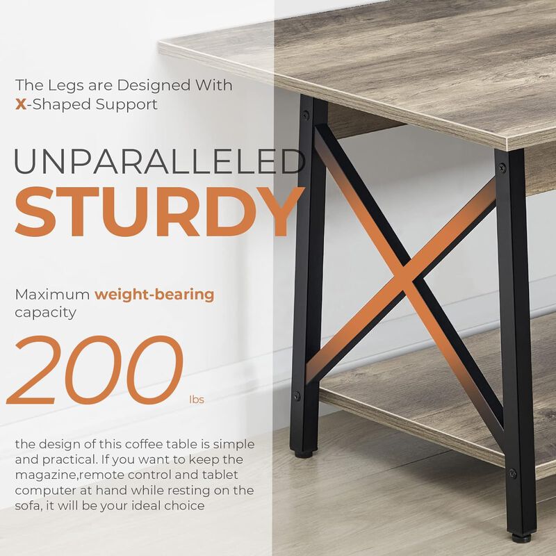 GreenForest Coffee Table with Storage, 39inch Modern 2-Tier Coffee Tables for Living Room, X-Frame Design Farmhouse Coffee Table