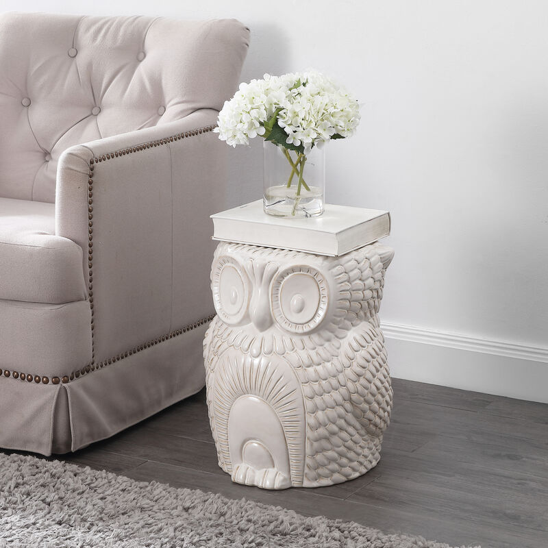 Millie 17.5" Classic Vintage Ceramic Indoor/Outdoor Owl Garden Stool