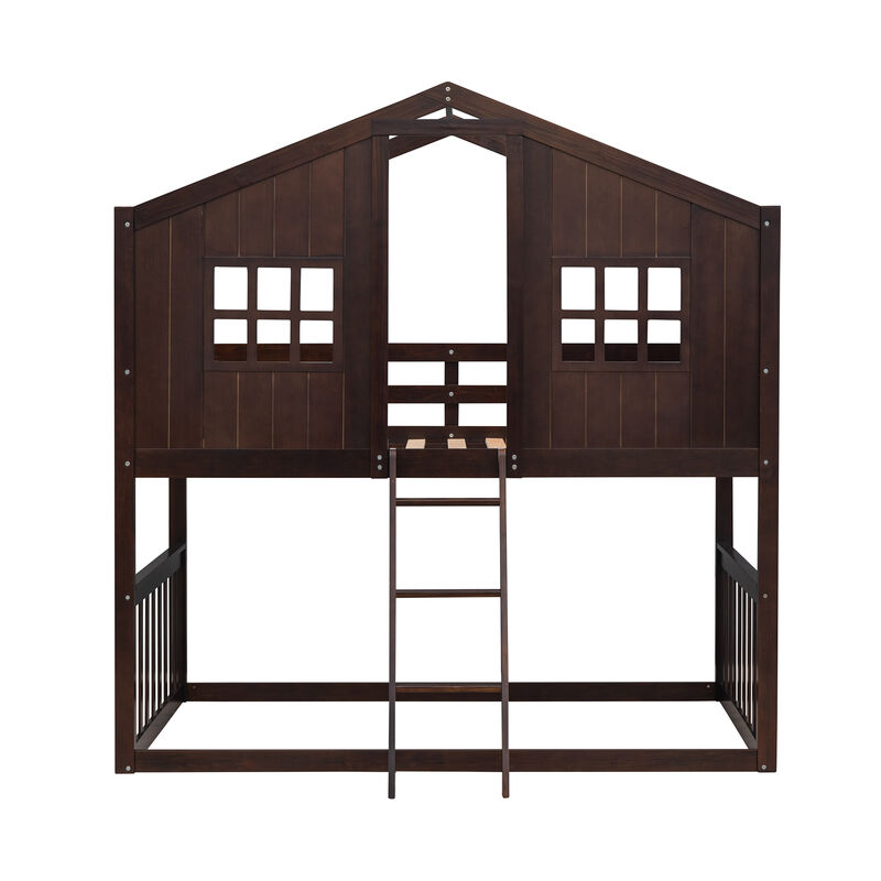 Whisen 79.5"x41.1" House Bunk Bed, Solid Wood Twin Over Twin for Kids Bedroom image number 0