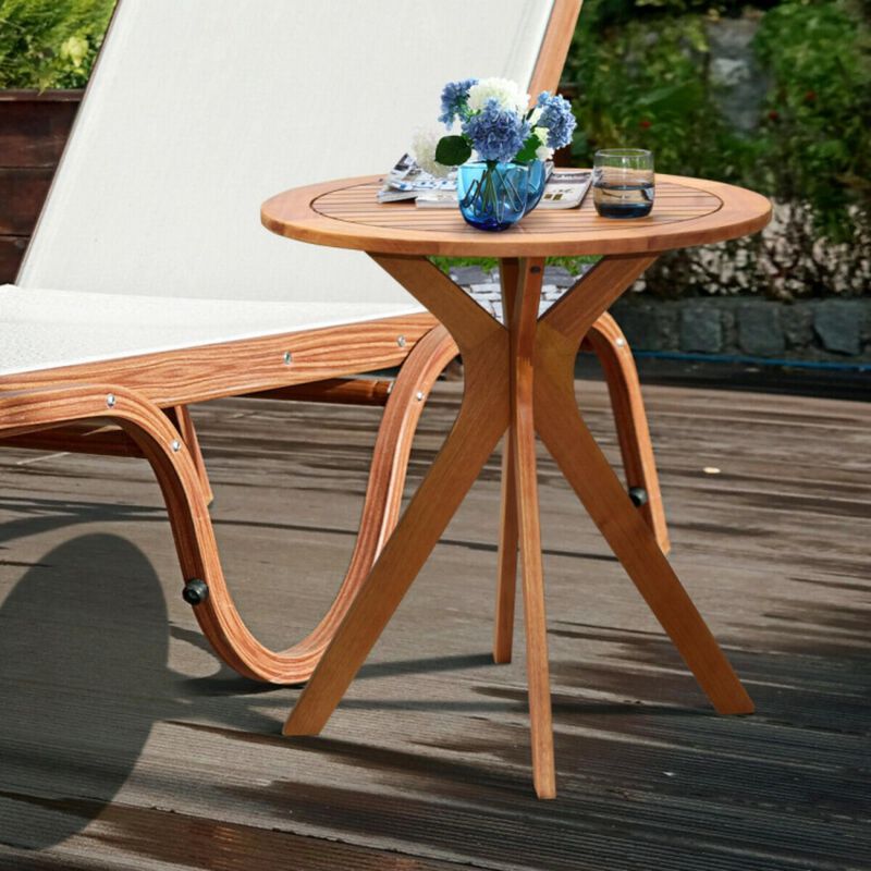 Hivvago 27 Inch Outdoor Round Solid Wood Coffee Side Bistro Table