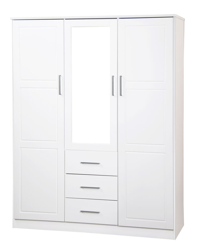 100% Solid Wood Cosmo 3-Door Wardrobe with Mirrored Door