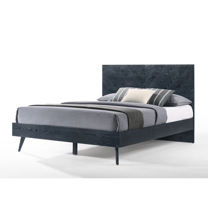Cid Coy King Size Platform Bed, Ash Veneer with Crown Cut Pattern, Gray - Benzara