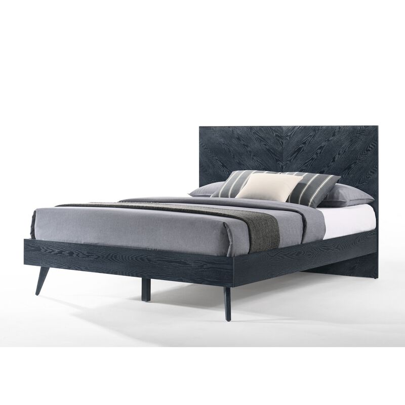 Cid Coy King Size Platform Bed, Ash Veneer with Crown Cut Pattern, Gray - Benzara