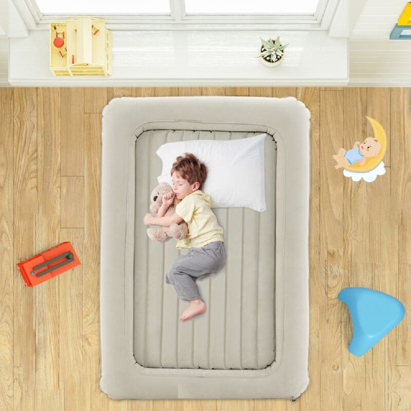 2-in-1 Multi-Purpose Inflatable Toddler Travel Bed Air Mattress Set with Electric Pump-Gray