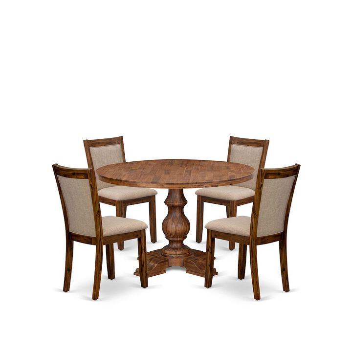 5-Pc Kitchen Set A Pedestal Breakfast Table, 4 Light Tan Fabric Dining Chairs