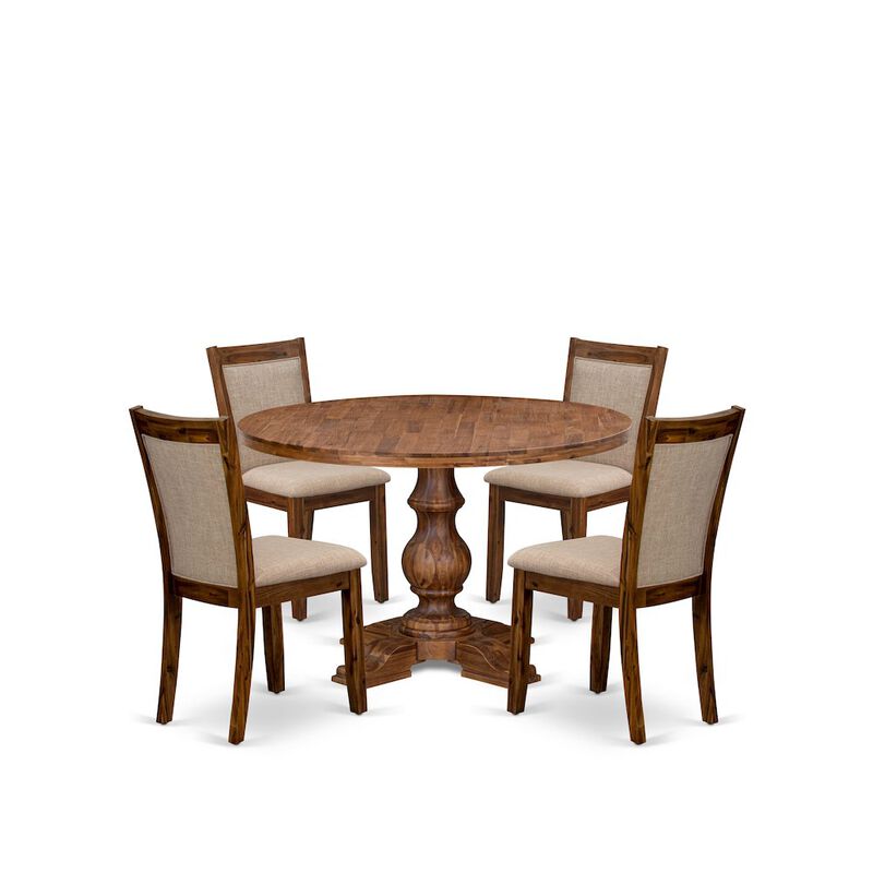 5-Pc Kitchen Set A Pedestal Breakfast Table, 4 Light Tan Fabric Dining Chairs