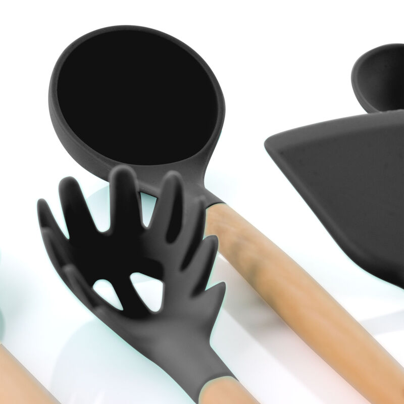 MegaChef Gray Silicone and Wood Cooking Utensils, Set of 9