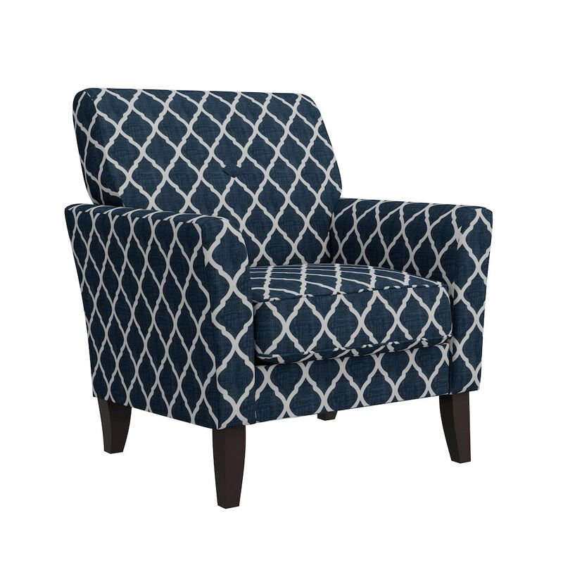 HL Home Furnishings Alex Transitional Flared Arm Armchair in Blue Trellis
