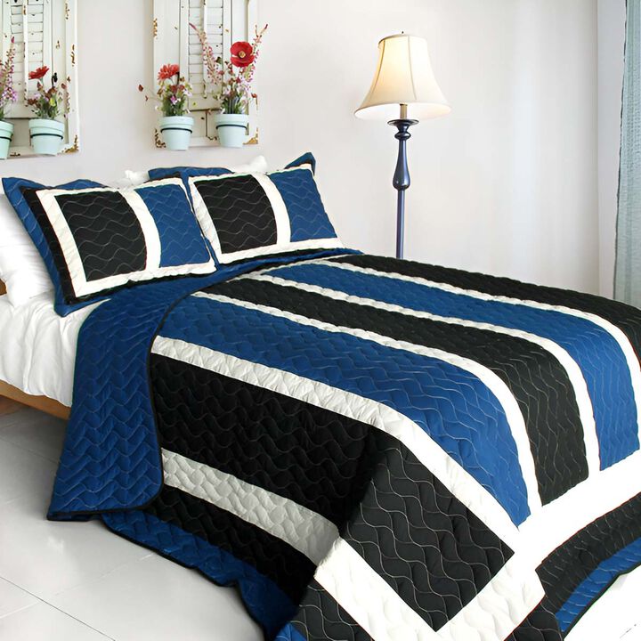 3 Piece Vermicelli Quilted Patchwork Quilt Set Knight Collection