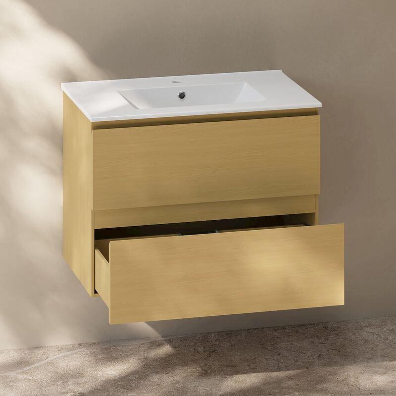 Liberte 30" Wall-Mounted Bathroom Vanity in Natural Oak with Sink Top image number 8