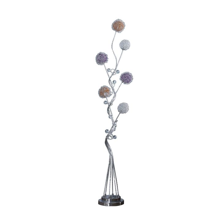 Hivvago 59" Silver Six Light LED Novelty Floor Lamp With Purple And White Metal Novelty Shade