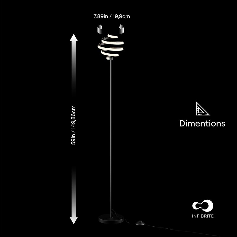 Spiral 24W LED Floor Lamp 59 in. - 3000K Warm White - Stepless Dimming in Matte Black