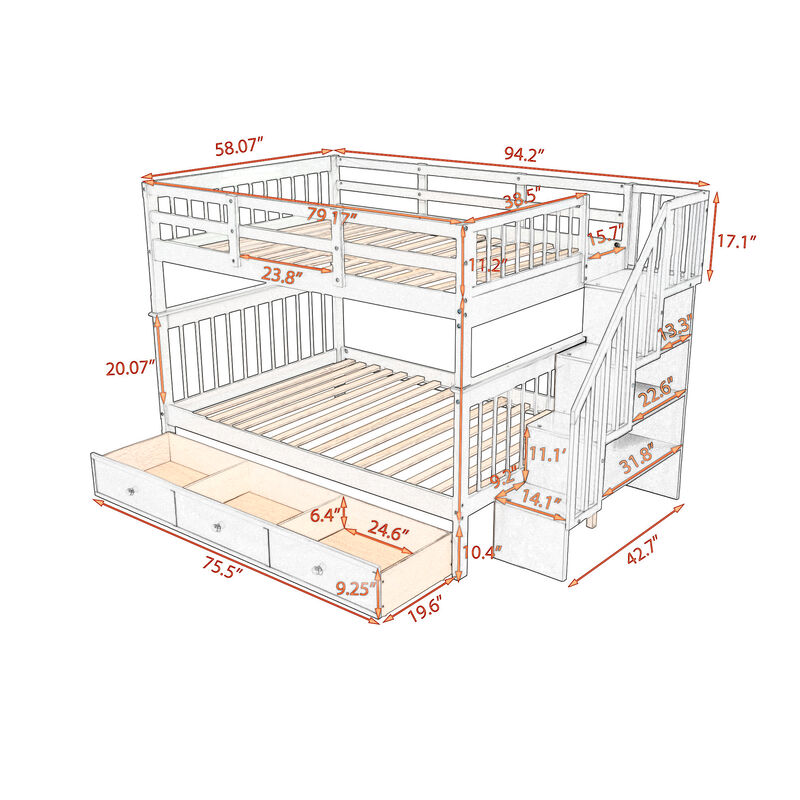 Merax Stairway Full-Over-Full Bunk Bed with Drawer