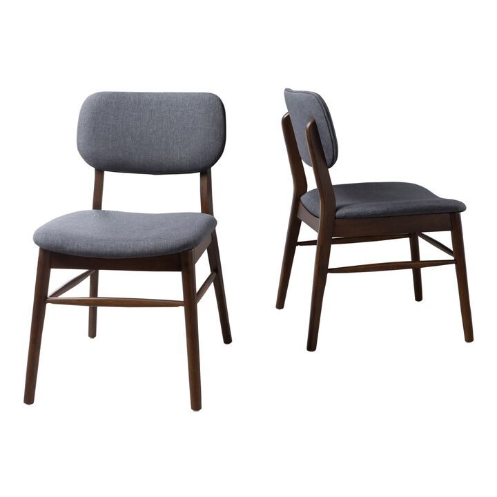 Cota Side Chair Set of 2, Dark Gray Padded Back and Seat, Rich Brown