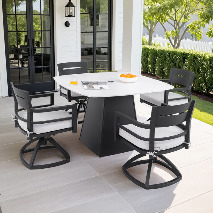 Mondawe 4 Pieces Outdoor Patio Aluminum Stationary Dining Chairs with Outdoor-grade Sunbrella Fabric Cushions and Tapered Feet,Grayish