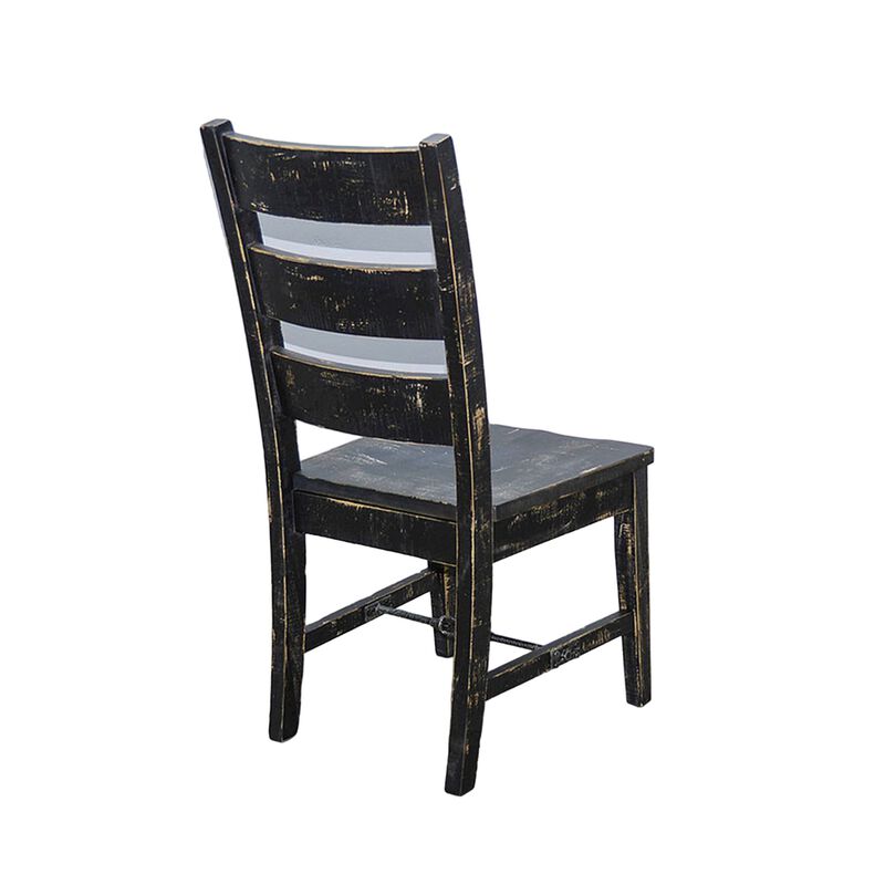 Rena Dining Chair Set of 2, Ladderback and Wood Seat, Black Mahogany - Benzara