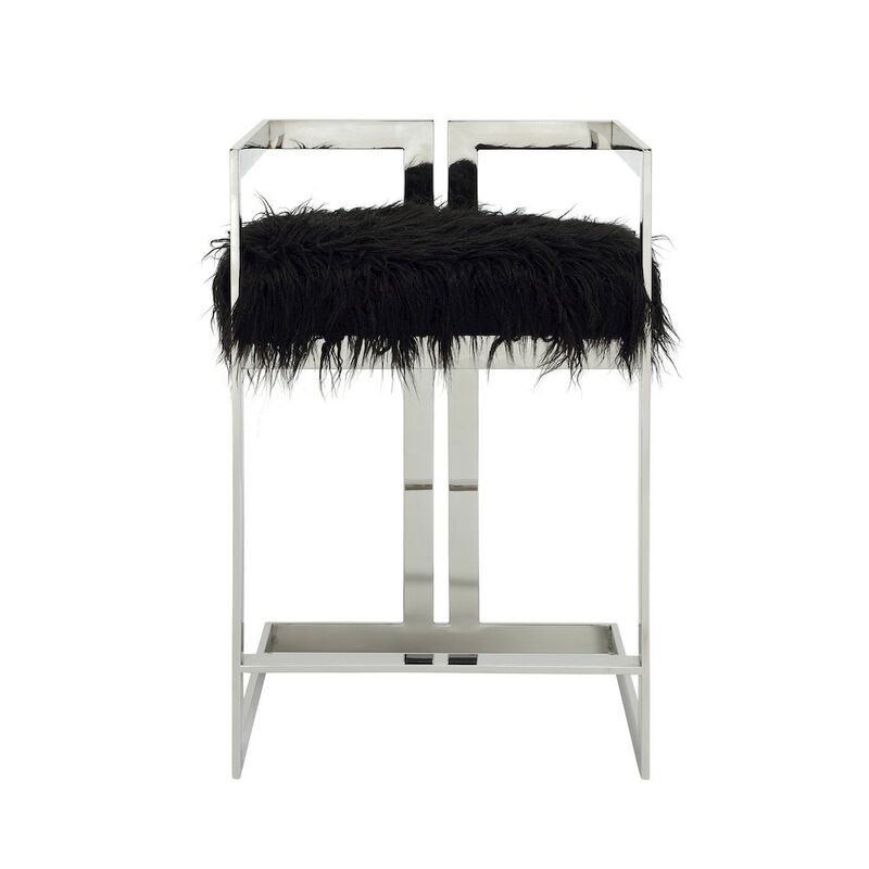 Pangea Home Kenzie Counter Stool Silver/Black Faux Fur