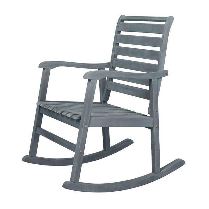 Carey Modern Slat Back Acacia Wood Patio Outdoor Rocking Chair