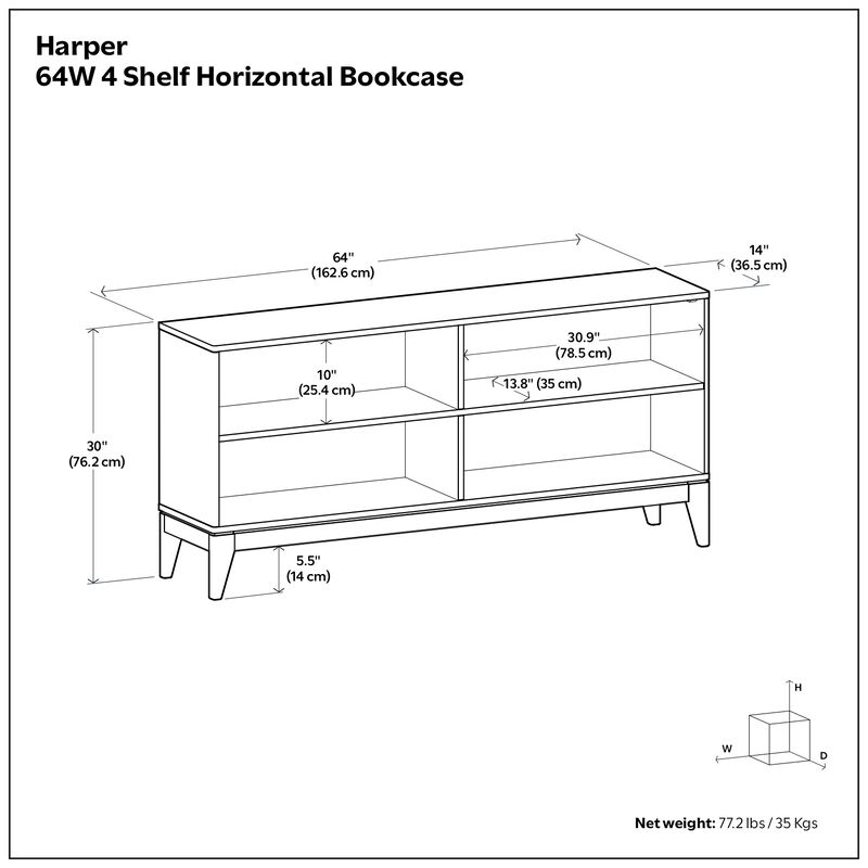 Simpli Home Harper 30 inch x 64 inch Solid Wood Mid Century 4-Shelf Low Bookcase image number 9